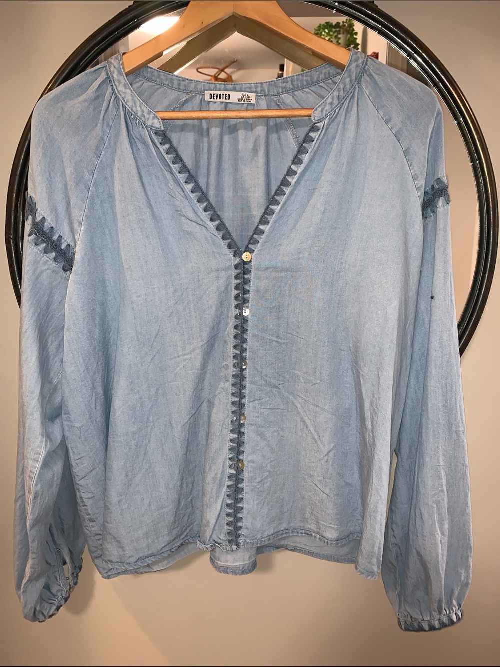 Devoted Light Blue Button-Front Tunic Blouse